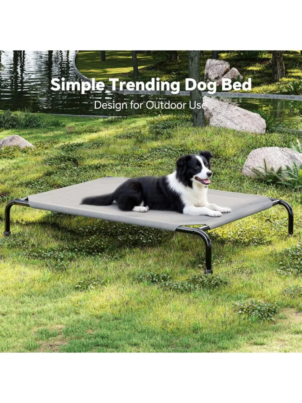 Elevated Waterproof Dog Bed for Large Pets, Outdoor Cooling Cot, 200lb Capacity
